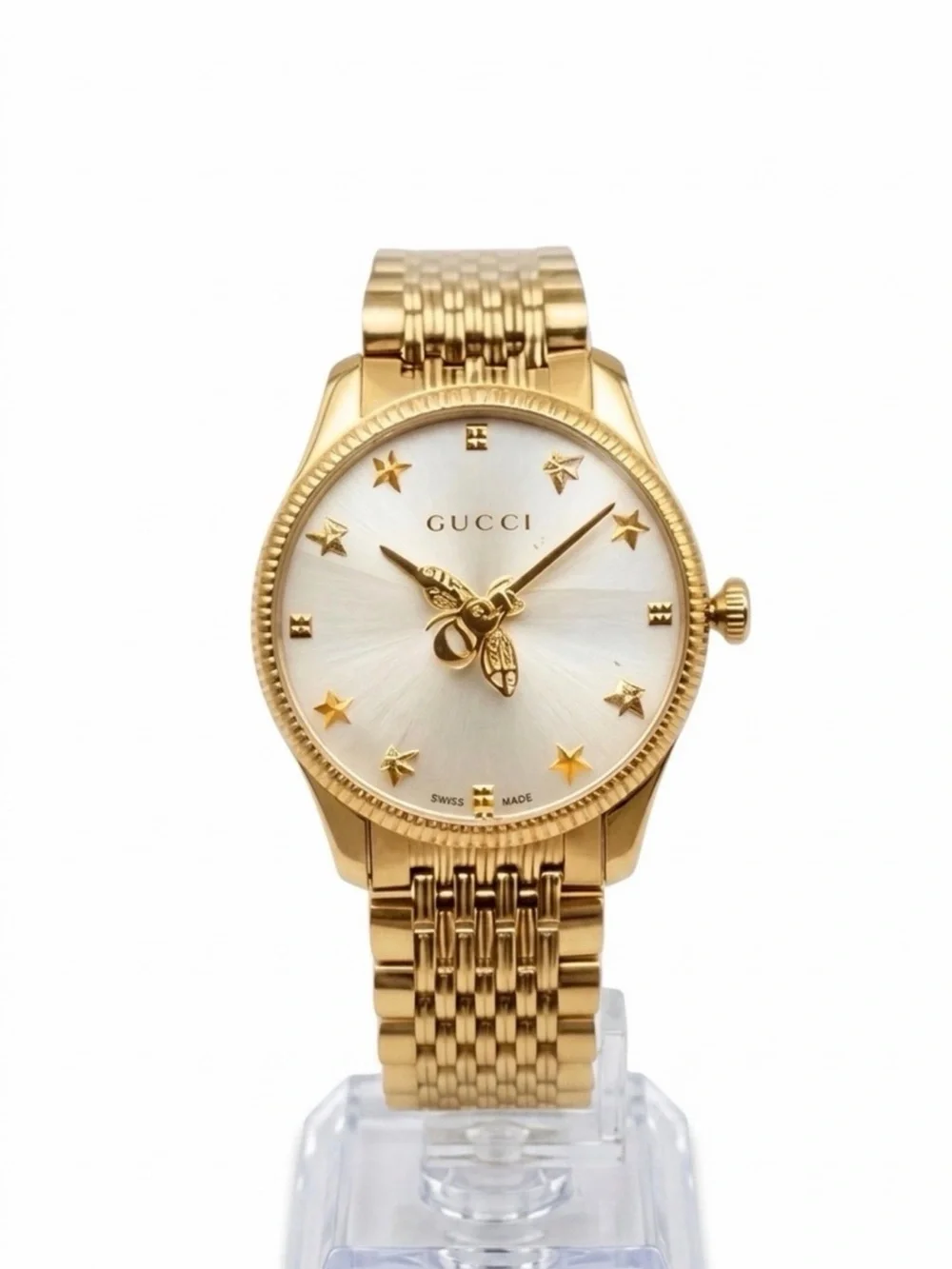 GUCCI G-Timeless Gold Steel Bee Star Dial Ladies Watch NWT YA1264155 Full Set